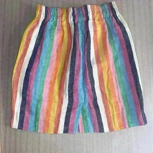 J. Crew XSP Pull-On Striped Multicolored Rainbow Linen Skirt w/Pockets - Picture 6 of 7